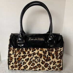 Lux de Ville Guinness Black Patent & Leopard Print Quilted Satchel